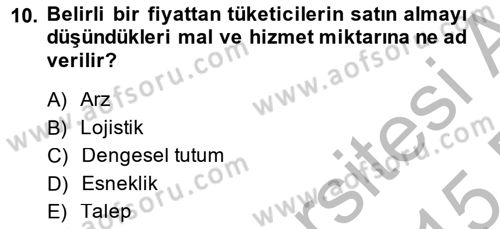 Pazarlama İlkeleri Dersi 2014 - 2015 Yılı (Final) Dönem Sonu Sınav Soruları 10. Soru