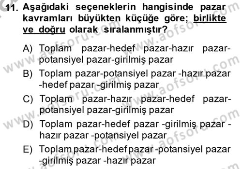 Pazarlama İlkeleri Dersi 2014 - 2015 Yılı (Final) Dönem Sonu Sınav Soruları 11. Soru