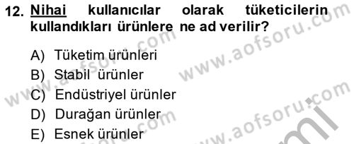 Pazarlama İlkeleri Dersi 2014 - 2015 Yılı (Final) Dönem Sonu Sınav Soruları 12. Soru