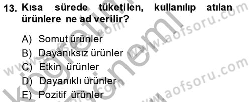 Pazarlama İlkeleri Dersi 2014 - 2015 Yılı (Final) Dönem Sonu Sınav Soruları 13. Soru