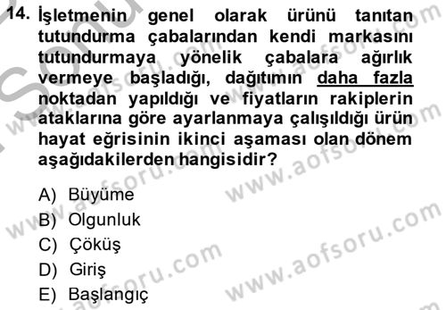 Pazarlama İlkeleri Dersi 2014 - 2015 Yılı (Final) Dönem Sonu Sınav Soruları 14. Soru