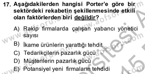 Pazarlama İlkeleri Dersi 2014 - 2015 Yılı (Final) Dönem Sonu Sınav Soruları 17. Soru
