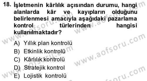 Pazarlama İlkeleri Dersi 2014 - 2015 Yılı (Final) Dönem Sonu Sınav Soruları 18. Soru