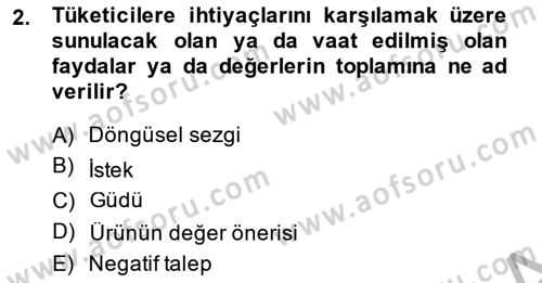 Pazarlama İlkeleri Dersi 2014 - 2015 Yılı (Final) Dönem Sonu Sınav Soruları 2. Soru
