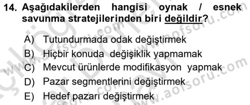 Pazarlama İlkeleri Dersi 2015 - 2016 Yılı (Final) Dönem Sonu Sınav Soruları 14. Soru