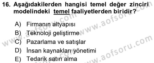 Pazarlama İlkeleri Dersi 2015 - 2016 Yılı (Final) Dönem Sonu Sınav Soruları 16. Soru