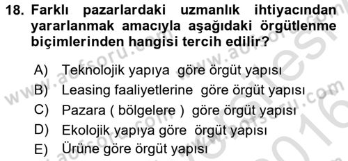 Pazarlama İlkeleri Dersi 2015 - 2016 Yılı (Final) Dönem Sonu Sınav Soruları 18. Soru