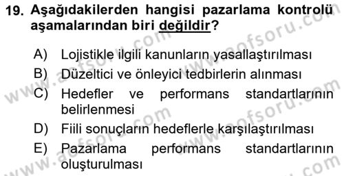 Pazarlama İlkeleri Dersi 2015 - 2016 Yılı (Final) Dönem Sonu Sınav Soruları 19. Soru