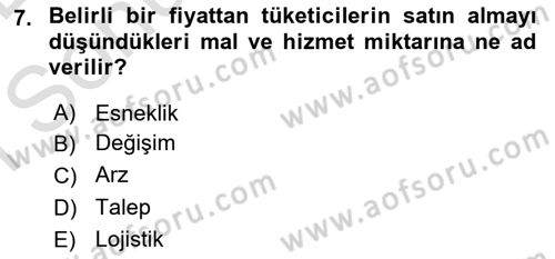 Pazarlama İlkeleri Dersi 2015 - 2016 Yılı (Final) Dönem Sonu Sınav Soruları 7. Soru