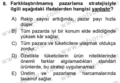 Pazarlama İlkeleri Dersi 2015 - 2016 Yılı (Final) Dönem Sonu Sınav Soruları 8. Soru