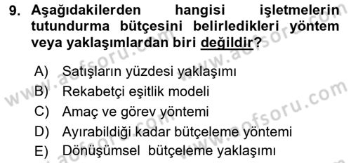 Pazarlama İlkeleri Dersi 2015 - 2016 Yılı (Final) Dönem Sonu Sınav Soruları 9. Soru