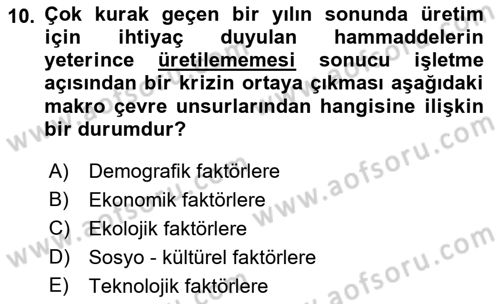 Pazarlama İlkeleri Dersi Ara Sınavı Deneme Sınav Soruları 10. Soru