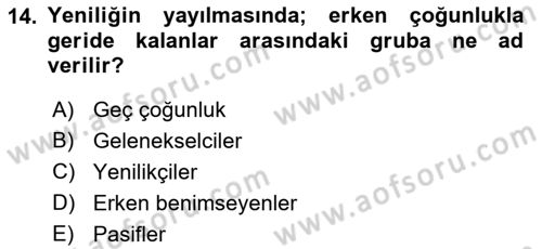 Pazarlama İlkeleri Dersi 2016 - 2017 Yılı (Vize) Ara Sınav Soruları 14. Soru
