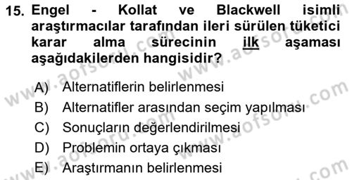 Pazarlama İlkeleri Dersi Ara Sınavı Deneme Sınav Soruları 15. Soru