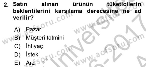 Pazarlama İlkeleri Dersi 2016 - 2017 Yılı (Vize) Ara Sınav Soruları 2. Soru