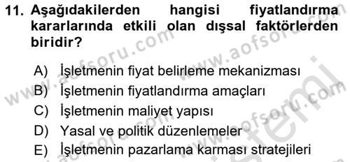 Pazarlama İlkeleri Dersi 2016 - 2017 Yılı (Final) Dönem Sonu Sınav Soruları 11. Soru