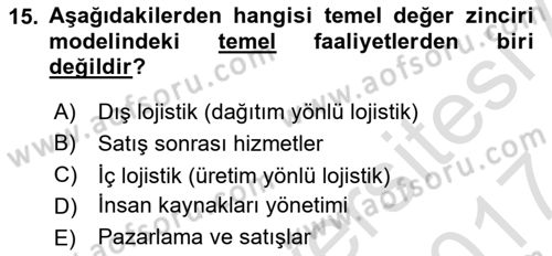 Pazarlama İlkeleri Dersi 2016 - 2017 Yılı (Final) Dönem Sonu Sınav Soruları 15. Soru