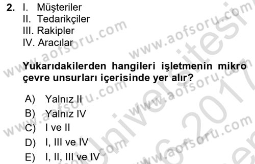Pazarlama İlkeleri Dersi 2016 - 2017 Yılı (Final) Dönem Sonu Sınav Soruları 2. Soru