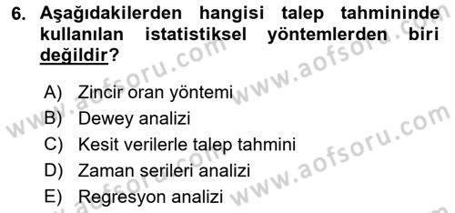 Pazarlama İlkeleri Dersi 2016 - 2017 Yılı (Final) Dönem Sonu Sınav Soruları 6. Soru