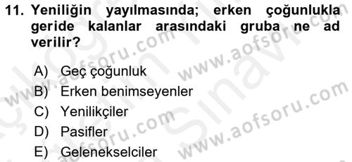 Pazarlama İlkeleri Dersi 2017 - 2018 Yılı (Vize) Ara Sınav Soruları 11. Soru