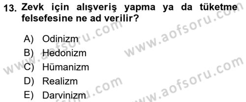 Pazarlama İlkeleri Dersi Ara Sınavı Deneme Sınav Soruları 13. Soru