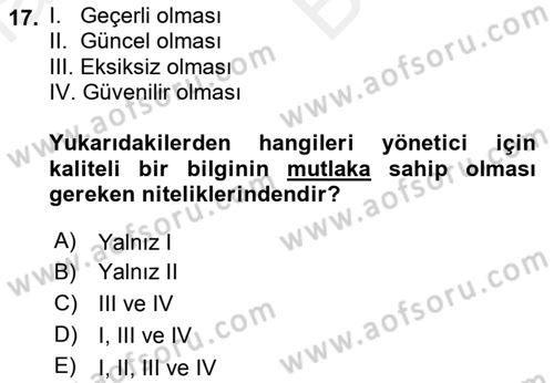 Pazarlama İlkeleri Dersi Ara Sınavı Deneme Sınav Soruları 17. Soru