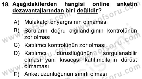 Pazarlama İlkeleri Dersi 2017 - 2018 Yılı (Vize) Ara Sınav Soruları 18. Soru