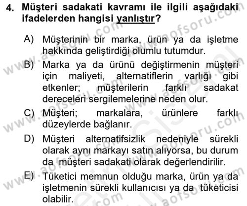 Pazarlama İlkeleri Dersi Ara Sınavı Deneme Sınav Soruları 4. Soru