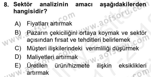 Pazarlama İlkeleri Dersi 2017 - 2018 Yılı (Vize) Ara Sınav Soruları 8. Soru