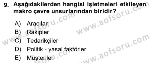 Pazarlama İlkeleri Dersi Ara Sınavı Deneme Sınav Soruları 9. Soru