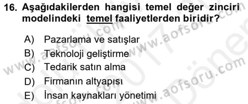 Pazarlama İlkeleri Dersi 2017 - 2018 Yılı (Final) Dönem Sonu Sınav Soruları 16. Soru