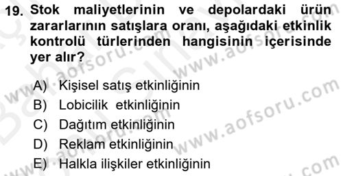 Pazarlama İlkeleri Dersi 2017 - 2018 Yılı (Final) Dönem Sonu Sınav Soruları 19. Soru