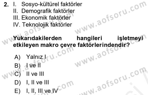 Pazarlama İlkeleri Dersi 2017 - 2018 Yılı (Final) Dönem Sonu Sınav Soruları 2. Soru