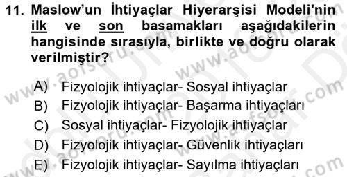 Pazarlama İlkeleri Dersi 2018 - 2019 Yılı (Vize) Ara Sınavı 11. Soru