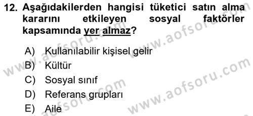 Pazarlama İlkeleri Dersi 2018 - 2019 Yılı (Vize) Ara Sınav Soruları 12. Soru