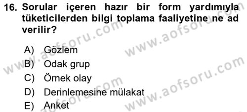 Pazarlama İlkeleri Dersi Ara Sınavı Deneme Sınav Soruları 16. Soru