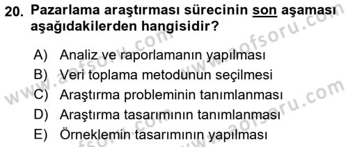 Pazarlama İlkeleri Dersi Ara Sınavı Deneme Sınav Soruları 20. Soru