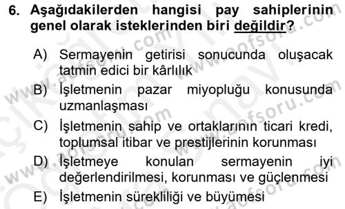 Pazarlama İlkeleri Dersi Ara Sınavı Deneme Sınav Soruları 6. Soru