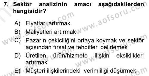 Pazarlama İlkeleri Dersi Ara Sınavı Deneme Sınav Soruları 7. Soru