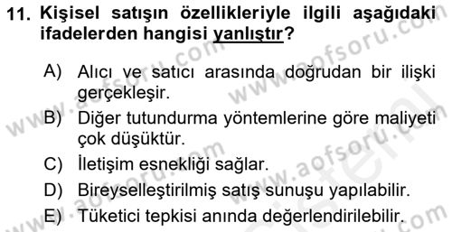 Pazarlama İlkeleri Dersi 2018 - 2019 Yılı (Final) Dönem Sonu Sınav Soruları 11. Soru