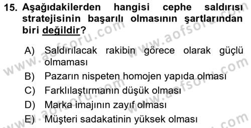 Pazarlama İlkeleri Dersi 2018 - 2019 Yılı (Final) Dönem Sonu Sınav Soruları 15. Soru