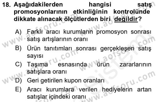 Pazarlama İlkeleri Dersi 2018 - 2019 Yılı (Final) Dönem Sonu Sınav Soruları 18. Soru