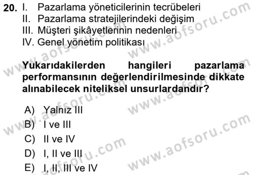 Pazarlama İlkeleri Dersi 2018 - 2019 Yılı (Final) Dönem Sonu Sınav Soruları 20. Soru