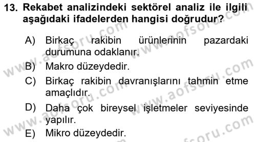 Pazarlama İlkeleri Dersi 2018 - 2019 Yılı Yaz Okulu Sınav Soruları 13. Soru