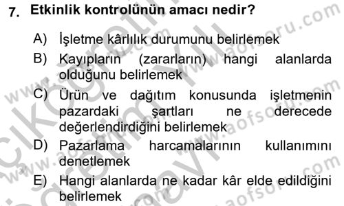 Pazarlama İlkeleri Dersi 2018 - 2019 Yılı Yaz Okulu Sınav Soruları 7. Soru
