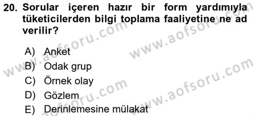 Pazarlama İlkeleri Dersi 2019 - 2020 Yılı (Vize) Ara Sınav Soruları 20. Soru