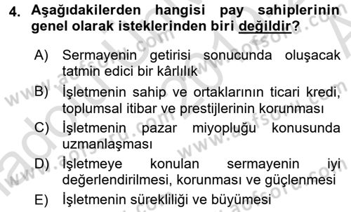 Pazarlama İlkeleri Dersi Ara Sınavı Deneme Sınav Soruları 4. Soru