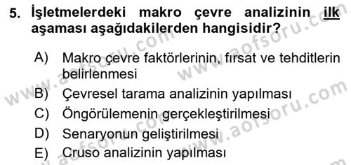 Pazarlama İlkeleri Dersi 2019 - 2020 Yılı (Vize) Ara Sınav Soruları 5. Soru