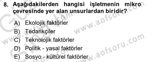 Pazarlama İlkeleri Dersi 2019 - 2020 Yılı (Vize) Ara Sınav Soruları 8. Soru