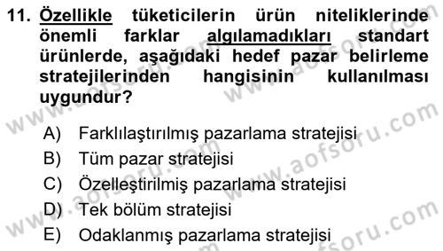Pazarlama İlkeleri Dersi 2019 - 2020 Yılı (Final) Dönem Sonu Sınav Soruları 11. Soru